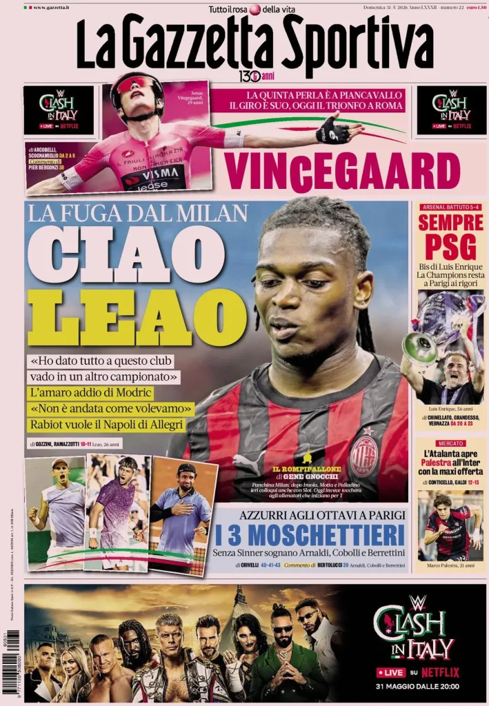 Rassegna stampa Cagliari: prime pagine quotidiani sportivi - 31 maggio 2026 29 la gazzetta dello sport 033301zz75e8a