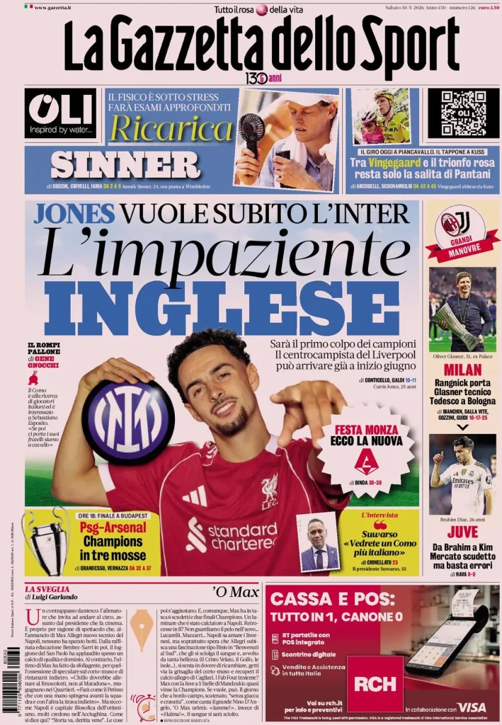 Le prime pagine dei principali quotidiani sportivi – 30 maggio 29 la gazzetta dello sport 033802dij4x7d