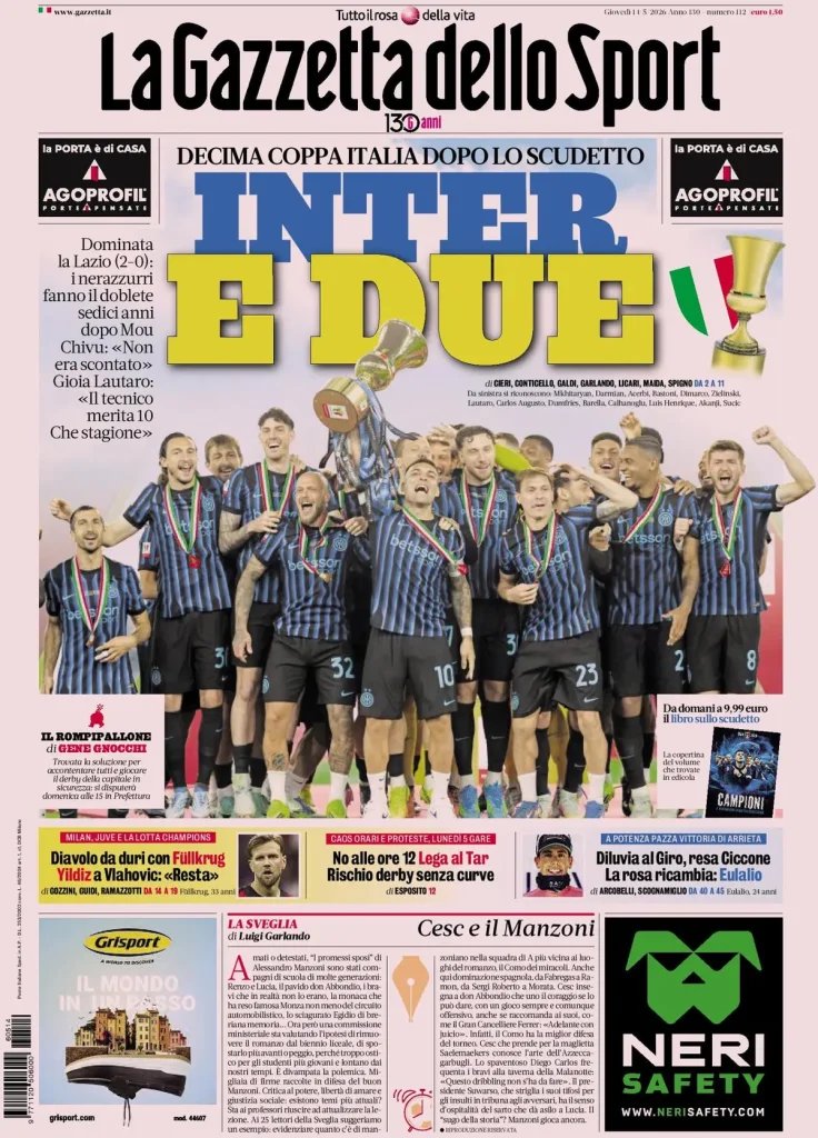 Rassegna stampa Cagliari: prime pagine quotidiani sportivi - 14 maggio 2026 29 la gazzetta dello sport 0403025xfo0s7