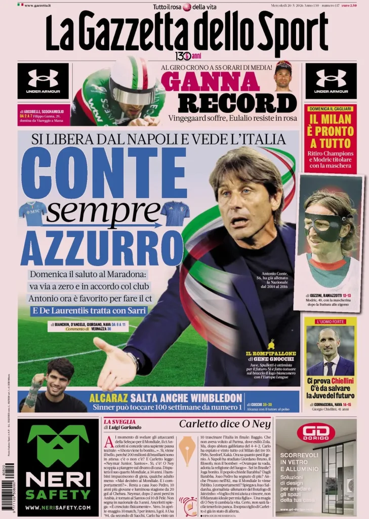 Le prime pagine dei principali quotidiani sportivi – 20 maggio 27 la gazzetta dello sport 040302js4efw5