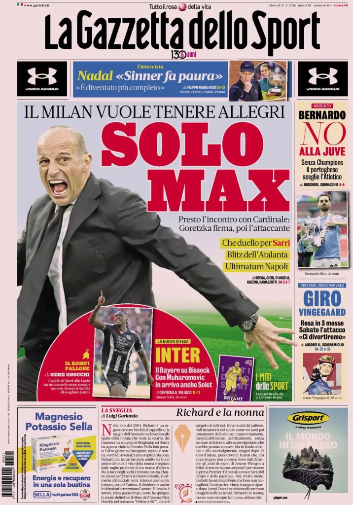 Rassegna stampa Cagliari: prime pagine quotidiani sportivi - 21 maggio 2026 29 la gazzetta dello sport 040302nwi4264