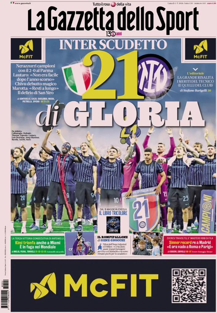 Le prime pagine dei principali quotidiani sportivi – 4 maggio 29 la gazzetta dello sport 040802ywo6vs9