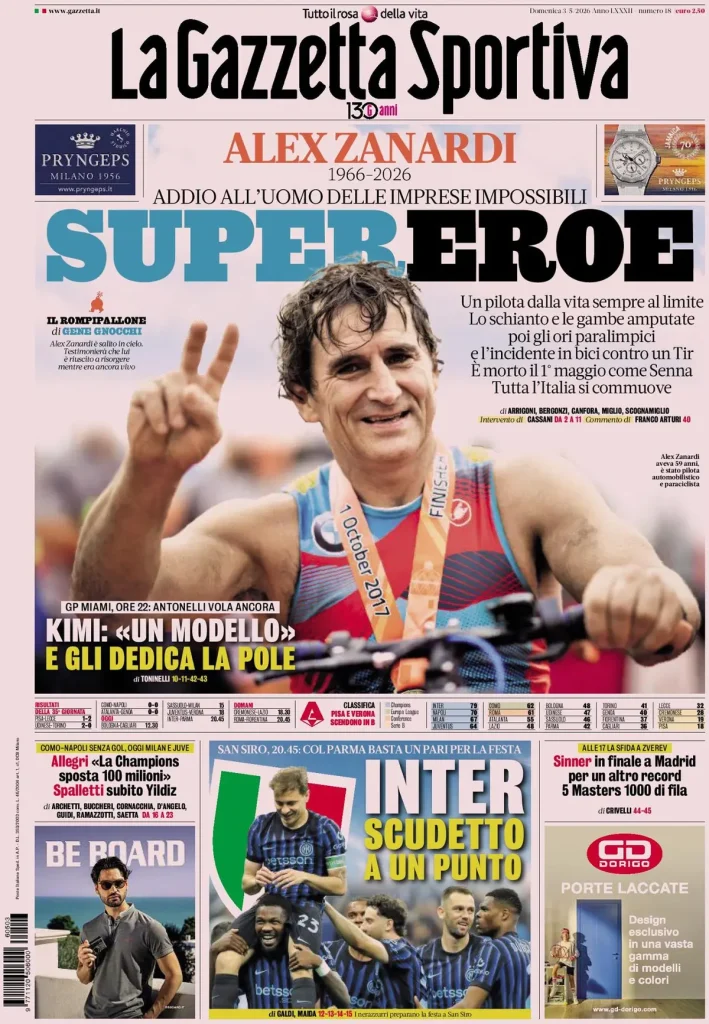 Le prime pagine dei principali quotidiani sportivi – 3 maggio 27 la gazzetta dello sport 040802zisbh45