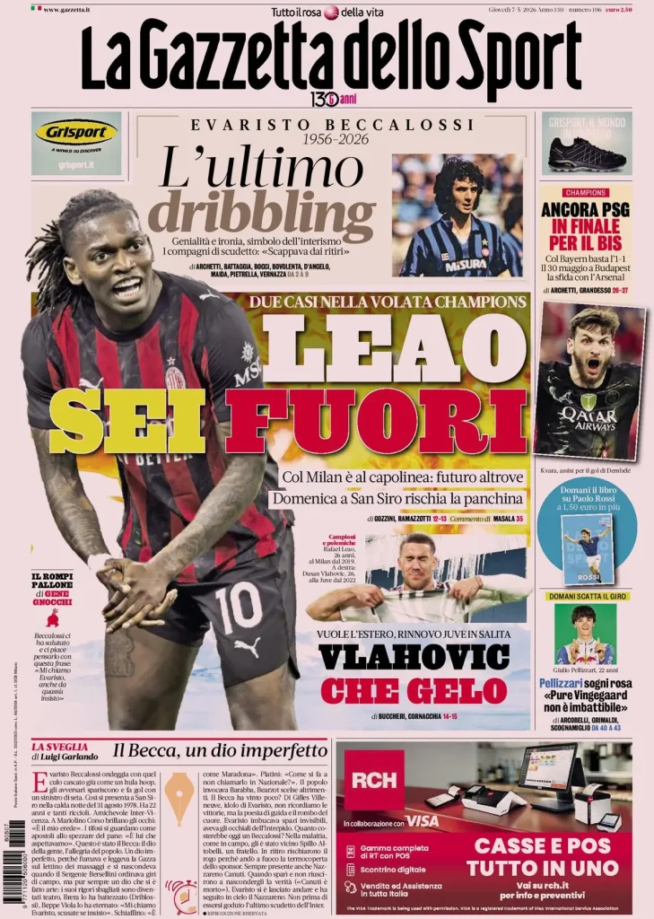 Le prime pagine dei principali quotidiani sportivi – 7 maggio 29 la gazzetta dello sport 040830hztbtrc