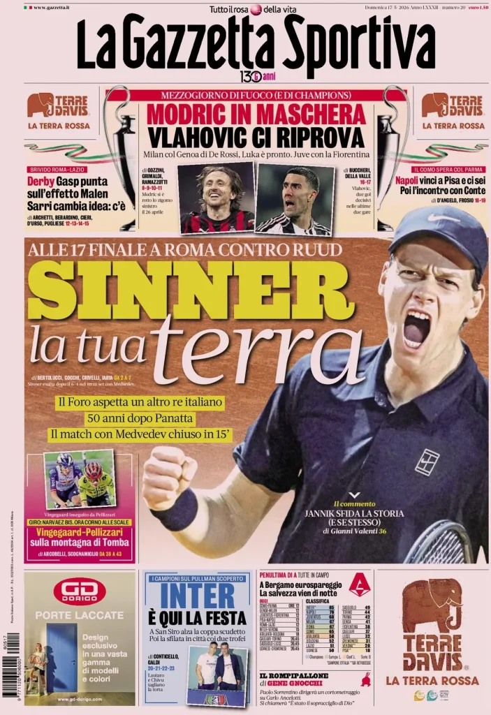 Rassegna stampa Cagliari: prime pagine quotidiani sportivi - 17 maggio 2026 29 la gazzetta dello sport 041808x9zcagj