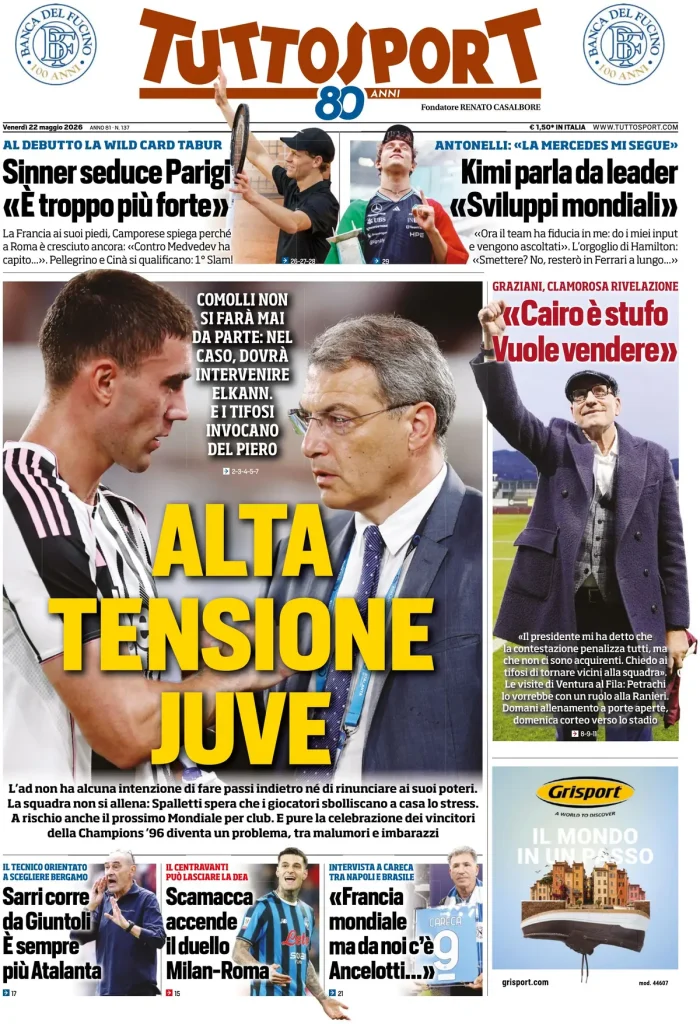 Rassegna stampa Cagliari: prime pagine quotidiani sportivi - 22 maggio 2026 27 tuttosport 020301qb539hm