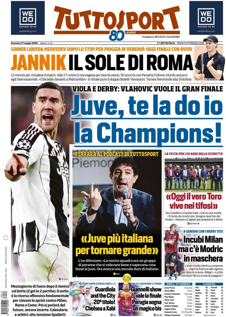 Rassegna stampa Cagliari: prime pagine quotidiani sportivi - 17 maggio 2026 27 tuttosport 020302coxdvil