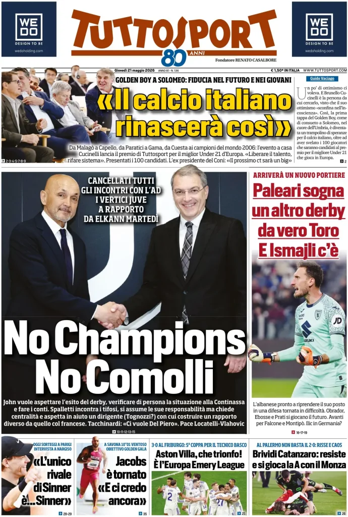 Rassegna stampa Cagliari: prime pagine quotidiani sportivi - 21 maggio 2026 27 tuttosport 020302sim7fmt