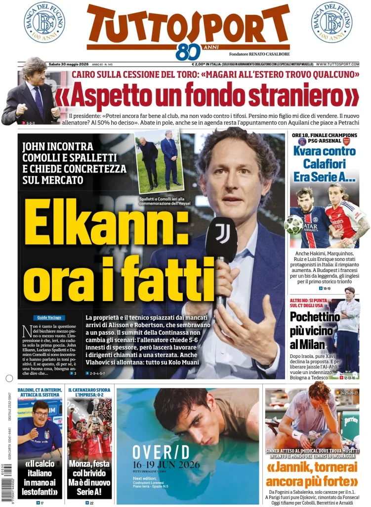 Le prime pagine dei principali quotidiani sportivi – 30 maggio 27 tuttosport 021054brndxrz