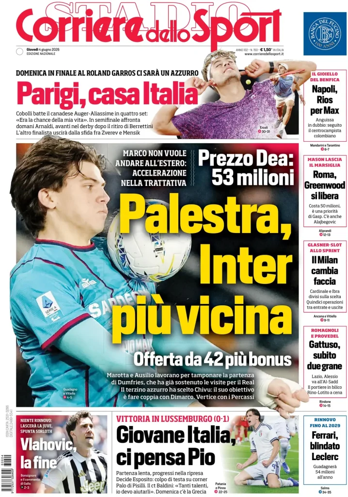 Le prime pagine dei principali quotidiani sportivi – 4 giugno 28 corriere dello sport 020340md065k1