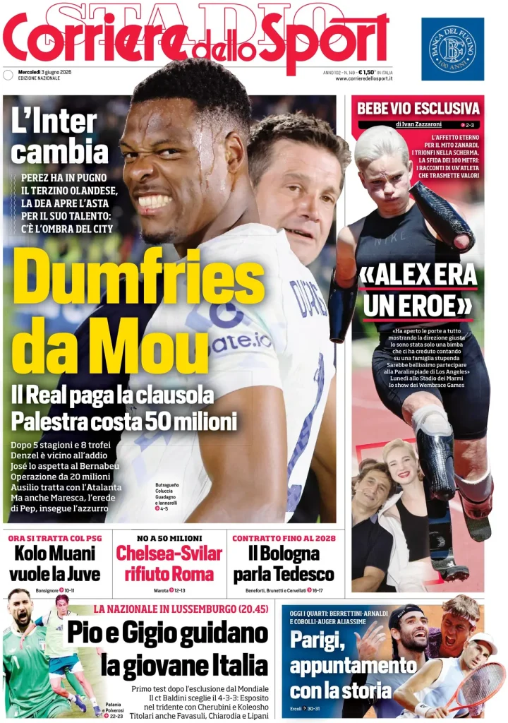 Le prime pagine dei principali quotidiani sportivi – 3 giugno 28 corriere dello sport 020540s87du9r