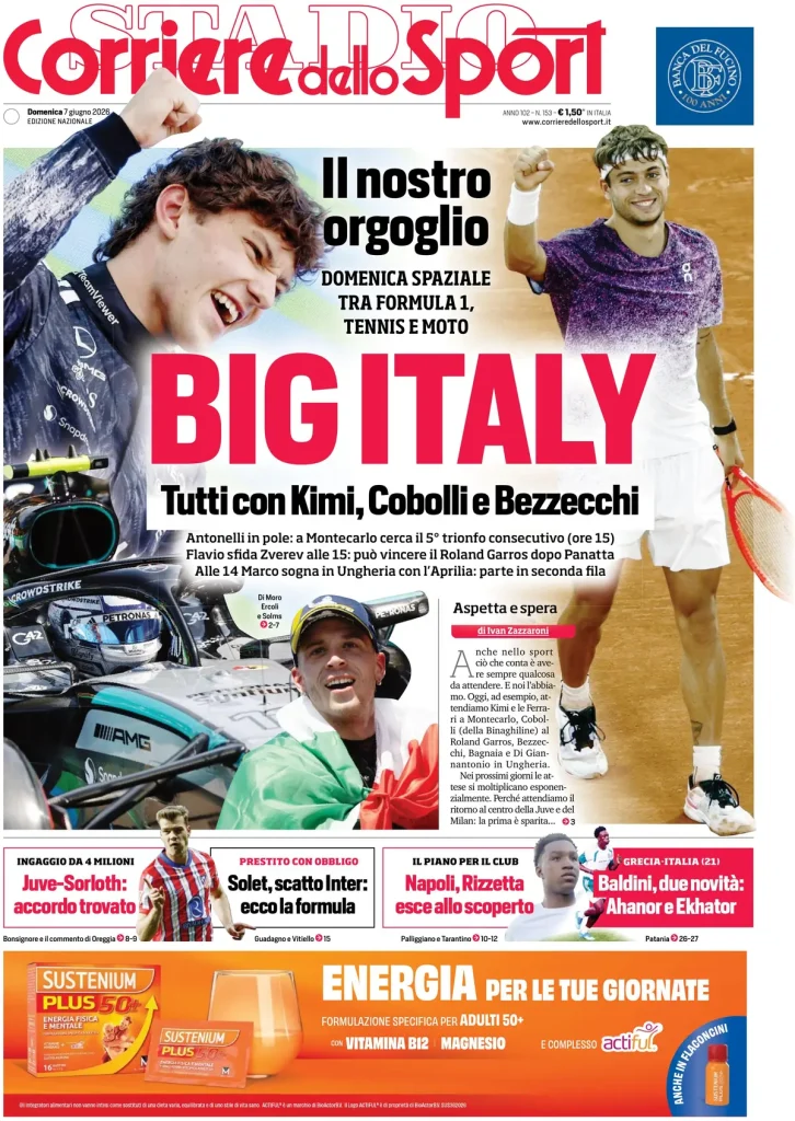Rassegna stampa Cagliari: prime pagine quotidiani sportivi - 7 giugno 2026 28 corriere dello sport 020807z461mzm