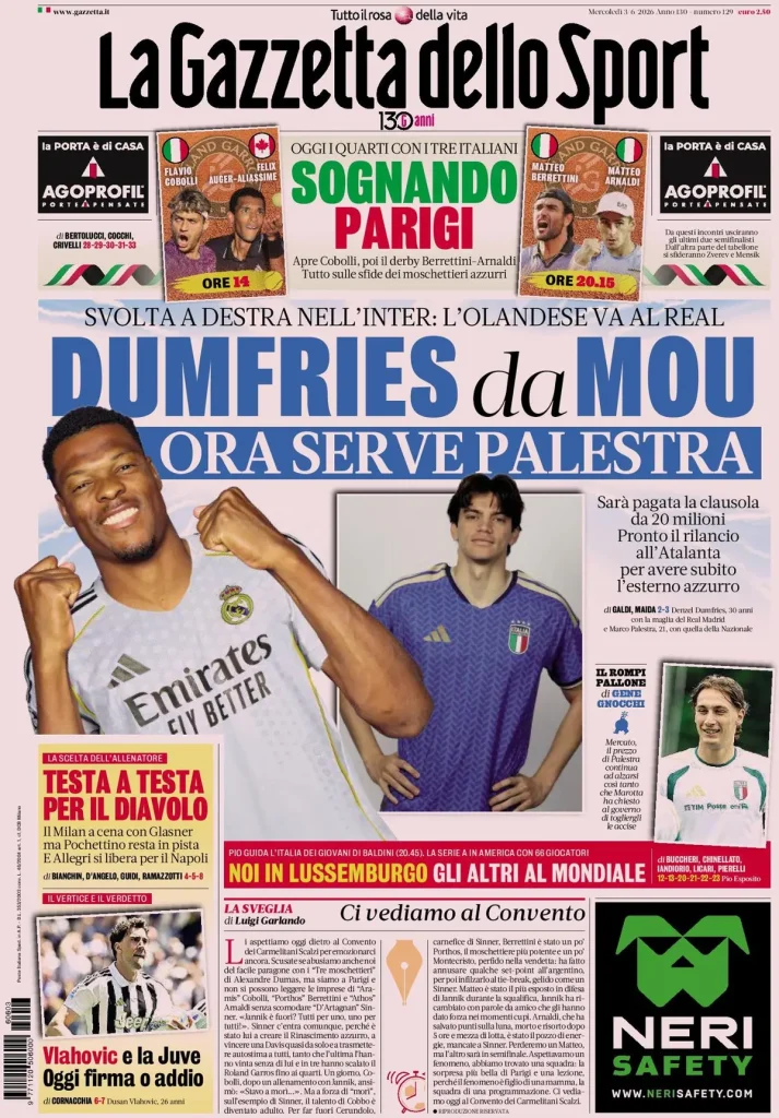 Le prime pagine dei principali quotidiani sportivi – 3 giugno 29 la gazzetta dello sport 0333027xq9wu6