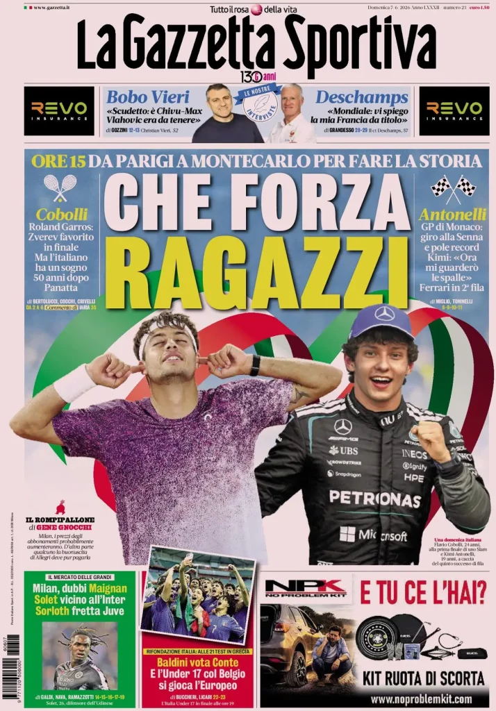Rassegna stampa Cagliari: prime pagine quotidiani sportivi - 7 giugno 2026 29 la gazzetta dello sport 033302ip24n0d