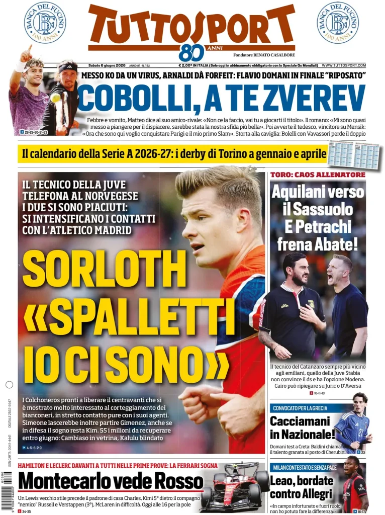 Le prime pagine dei principali quotidiani sportivi – 6 giugno 27 tuttosport 02030110n59ix