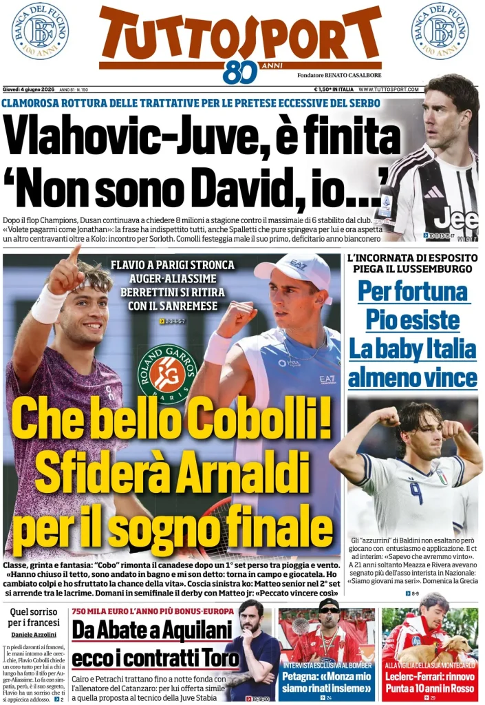 Le prime pagine dei principali quotidiani sportivi – 4 giugno 29 tuttosport 020331hdtdk5t