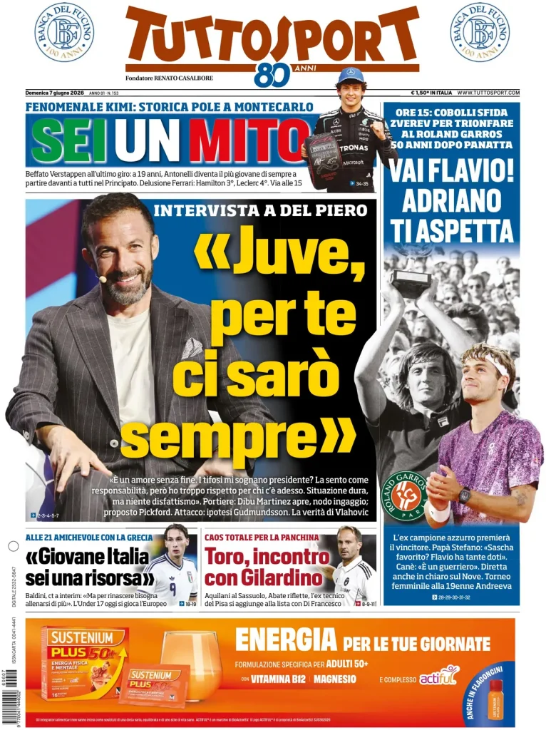 Rassegna stampa Cagliari: prime pagine quotidiani sportivi - 7 giugno 2026 27 tuttosport 0208038uz6zhl